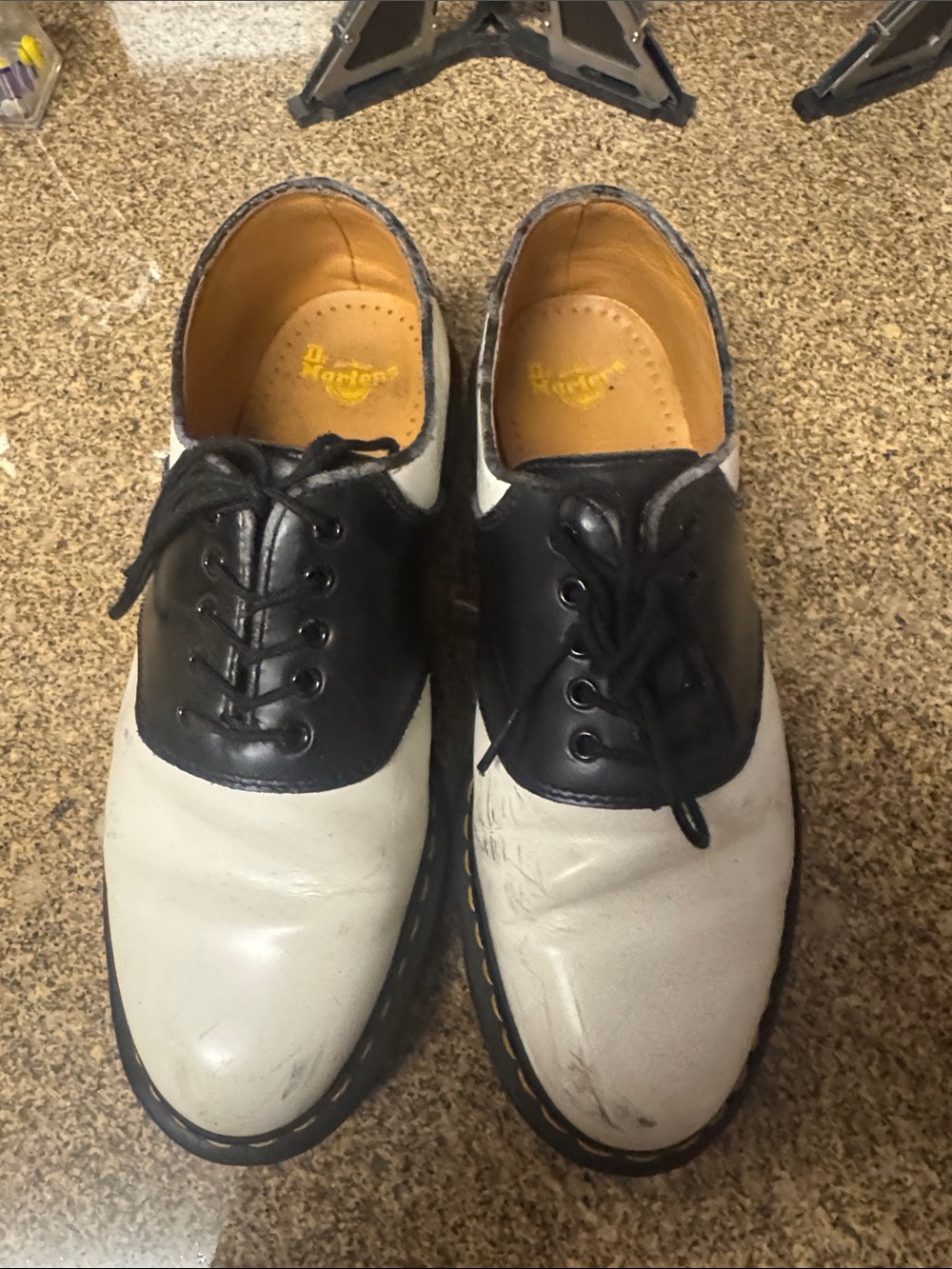 Dr. Martens Black and White Two-Tone Saddle Oxfords